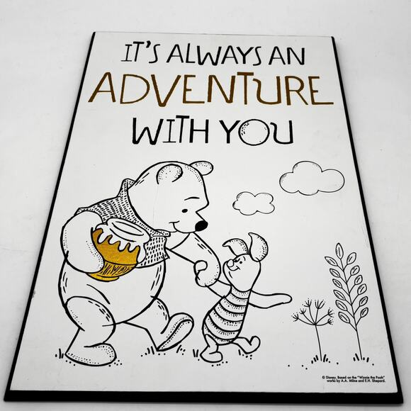 Disney Winnie Pooh Piglet Wood Wall Art Sign 13x19 Home Decor Kids Honey Pot - Picture 1 of 7